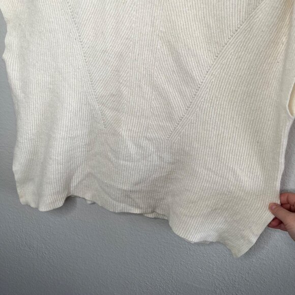 Vince Ribbed Ivory Wool Cashmere Blend Sleeveless Mock Neck Sweater Large - Picture 7 of 11